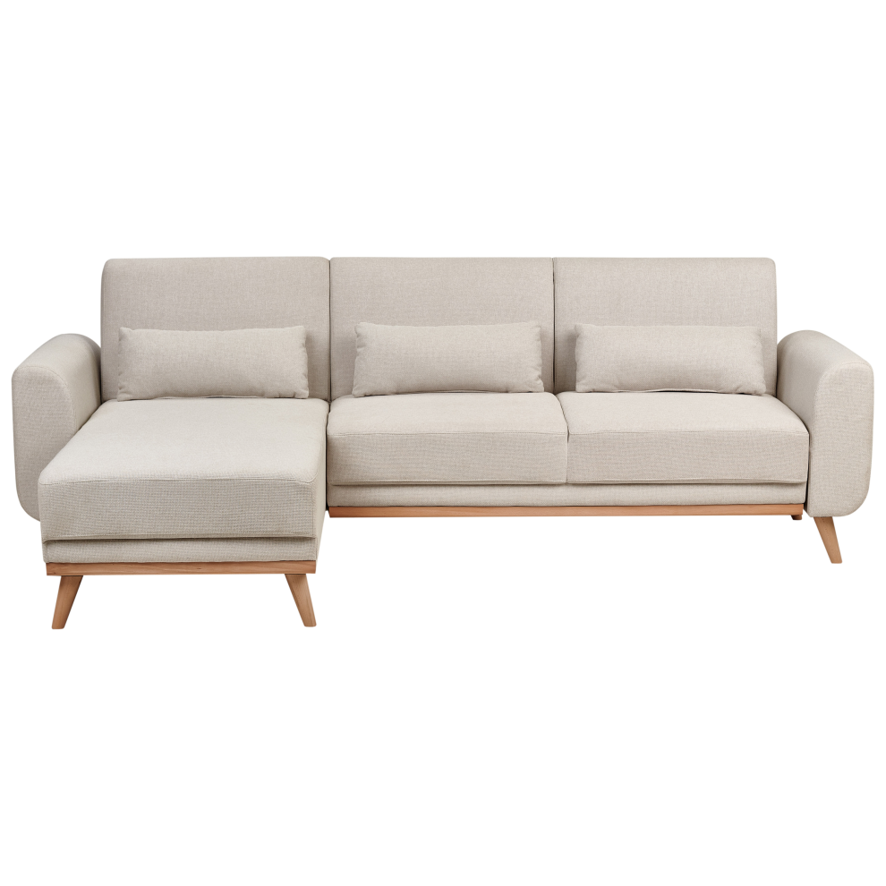 Corner Sofa Bed 3 Seater OLLSTA Fabric Light Beige Right Hand