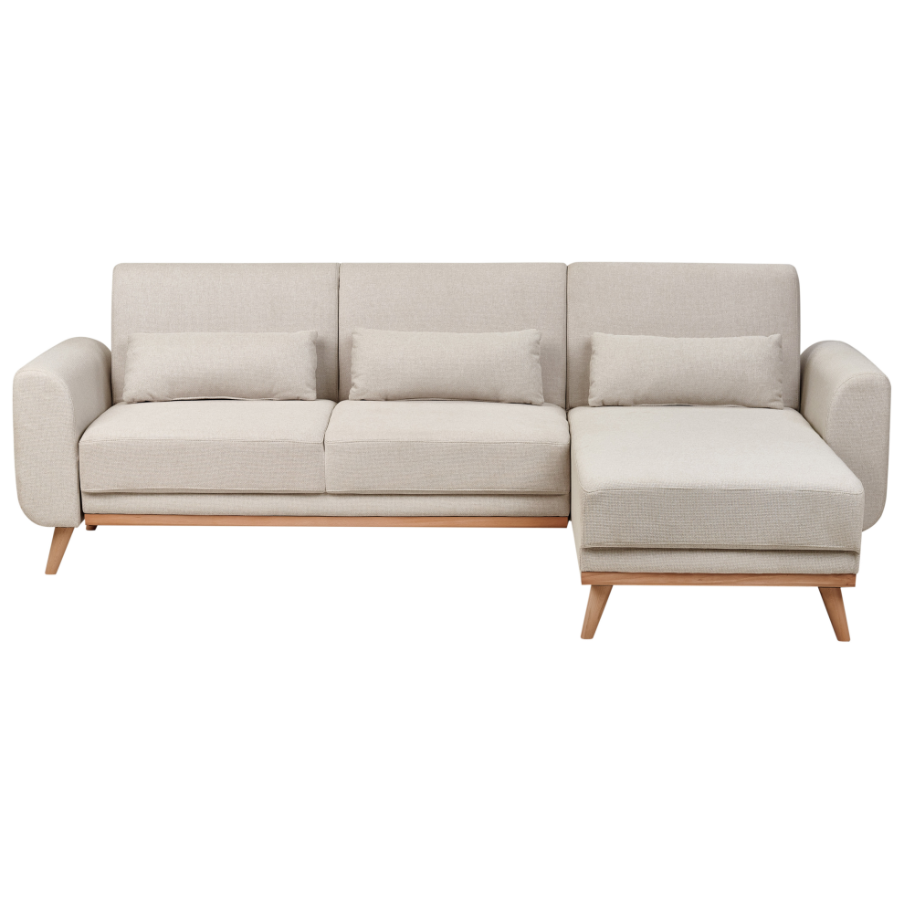 Corner Sofa Bed 3 Seater OLLSTA Fabric Light Beige Left Hand