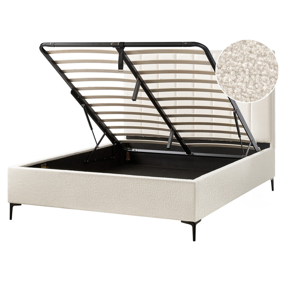 Ottoman Bed Boucle SEZANNE 160 x 200 cm (EU King Size) Off-White