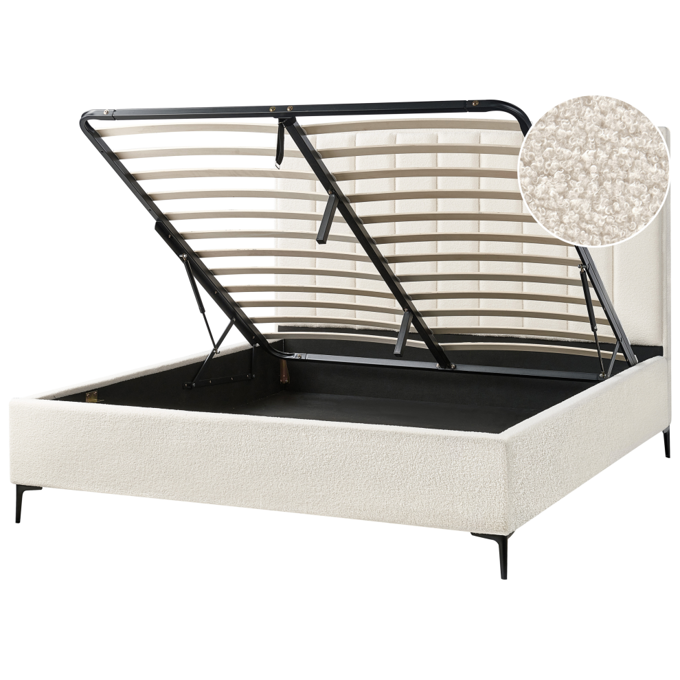 Ottoman Bed Boucle SEZANNE 180 x 200 cm (EU Super King) Off-White