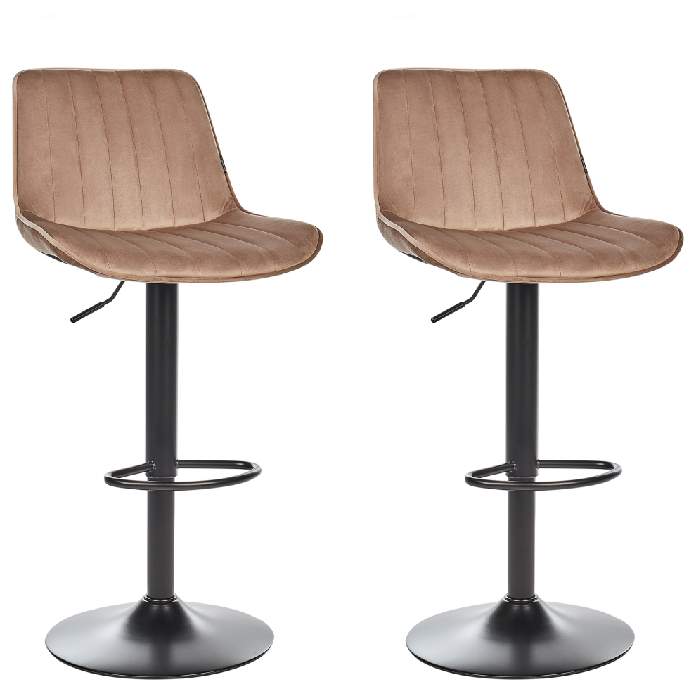 Set of 2 Bar Chairs DUBROVNIK Velvet Swivel Light Brown