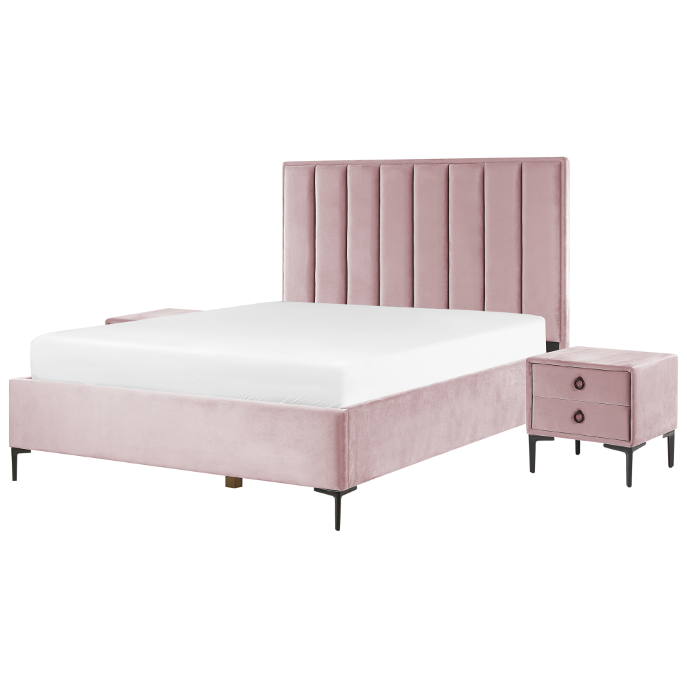 Bedroom Set Velvet SEZANNE 160 x 200 cm (EU King Size) Pink