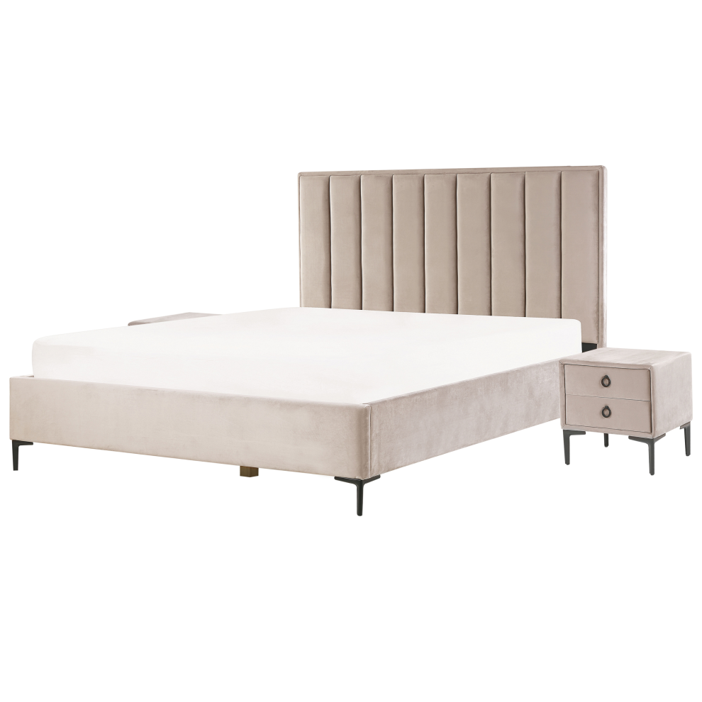 3 Piece Bedroom Set Velvet EU Super King Size Taupe SEZANNE