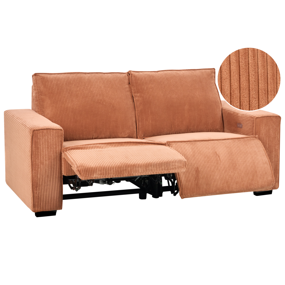 Electric Recliner Sofa 2 Seater NUKARI Corduroy Orange
