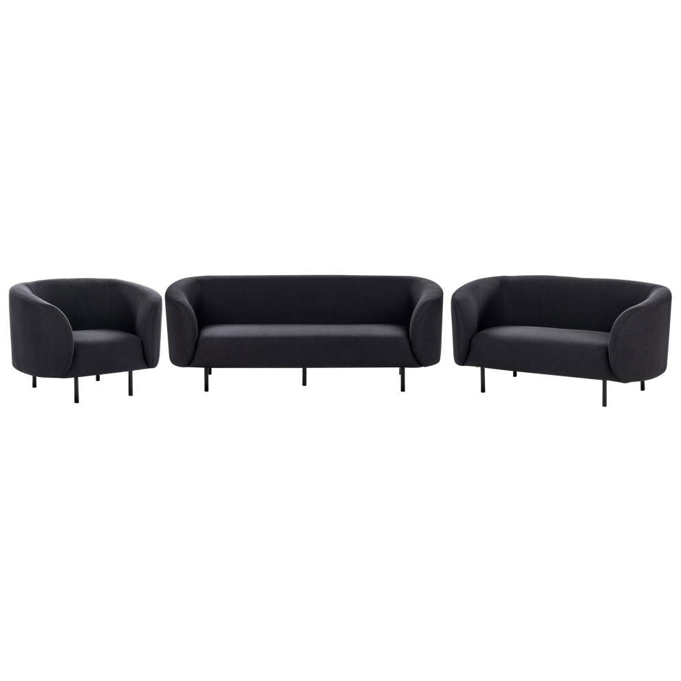 Living Room Set 6 Seater LOEN Fabric Black