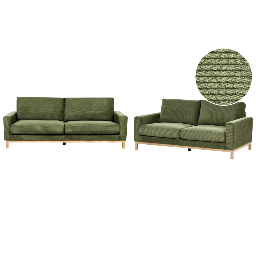 Living Room Set 5 Seater SIGGARD Corduroy Green