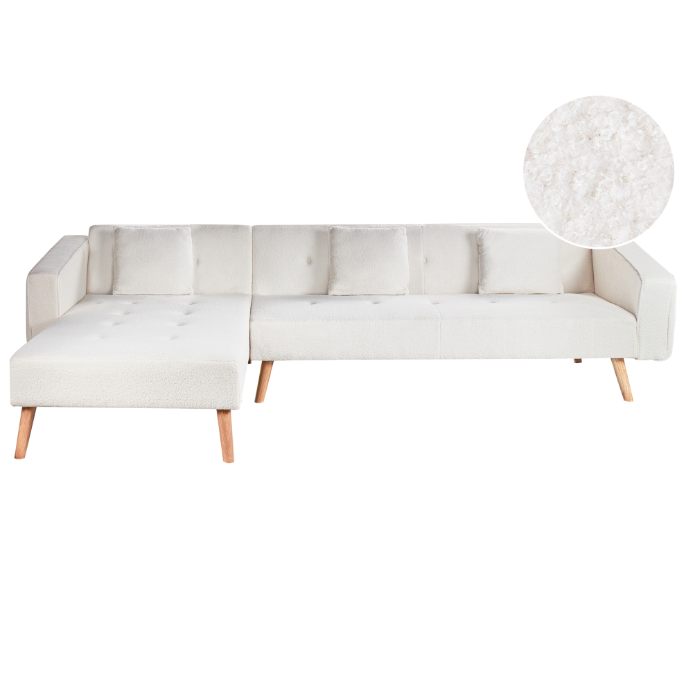 Corner Sofa Bed 4 Seater VADSO Boucle Off-White Right Hand