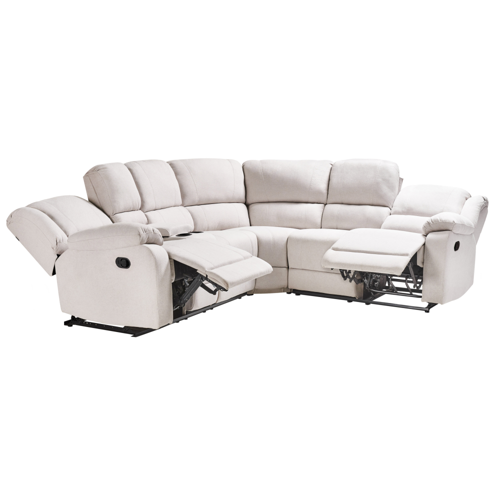 Manual Recliner Corner Sofa 5 Seater ROKKE Fabric Light Beige Left Hand