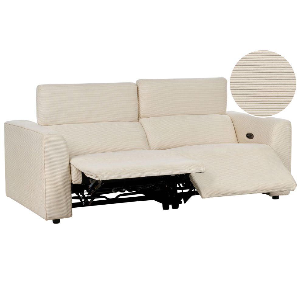 Electric Recliner Sofa 2 Seater ULVEN Corduroy Beige with USB Port
