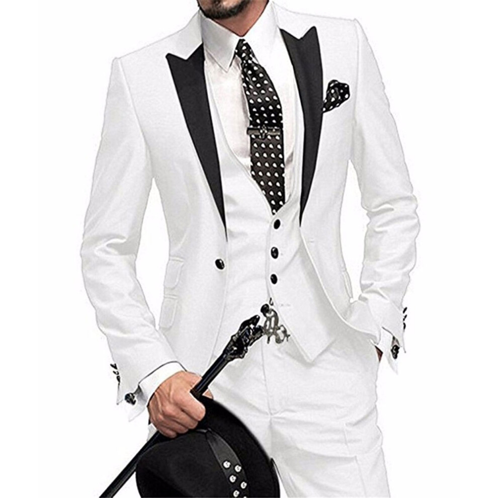 (white, XXS) One Button 3 Pieces Green Wedding Suits Notch Lapel Men Suits Groom Tuxedos-image-OPC-PGWZDB5-NEW