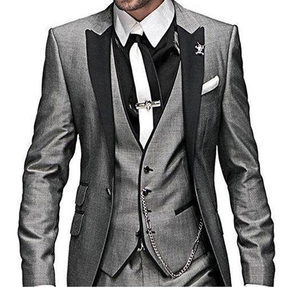 (gray, XS) One Button 3 Pieces Green Wedding Suits Notch Lapel Men Suits Groom Tuxedos-image-OPC-PGWZDCV-NEW
