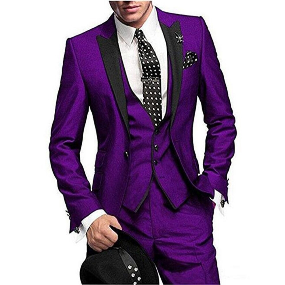(purple, M) One Button 3 Pieces Green Wedding Suits Notch Lapel Men Suits Groom Tuxedos-image-OPC-PGWZDF6-NEW