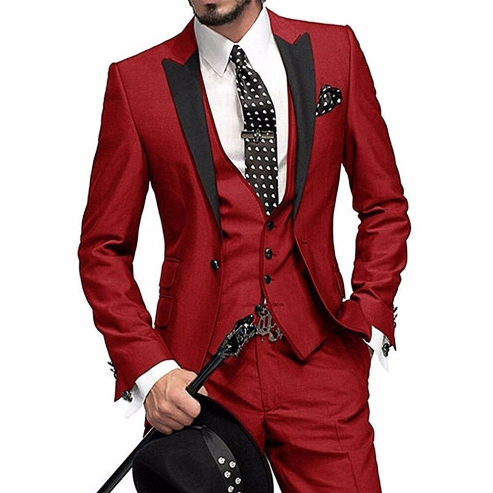 (red, XS) One Button 3 Pieces Green Wedding Suits Notch Lapel Men Suits Groom Tuxedos-image-OPC-PGWZDFQ-NEW