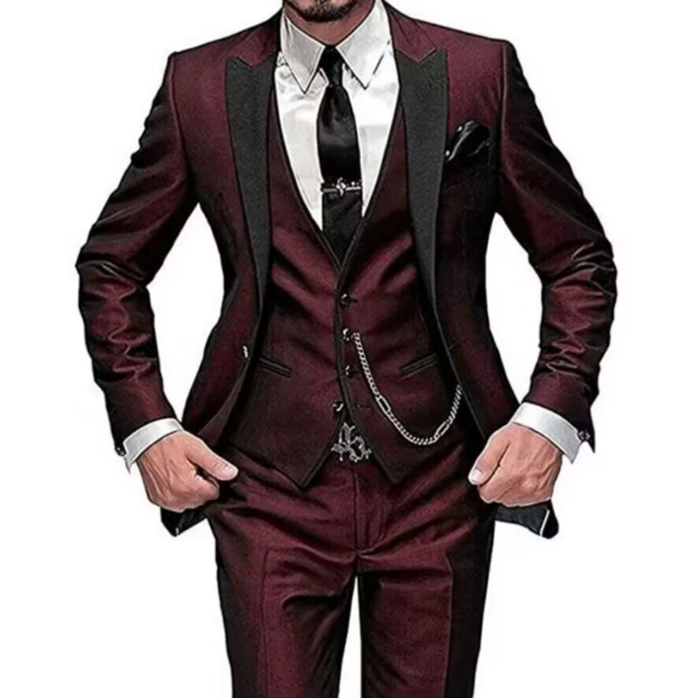 (wine red, XS) One Button 3 Pieces Green Wedding Suits Notch Lapel Men Suits Groom Tuxedos-image-OPC-PGWZDG7-NEW