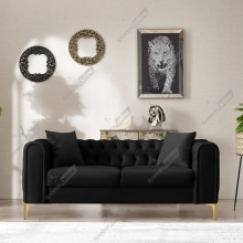 (Black Velvet, 2 Seater Sofa) Plush Velvet Chesterfield Sofas & Couches Stylish 3+2 Seater Sofa Set, Armchair For Living Room