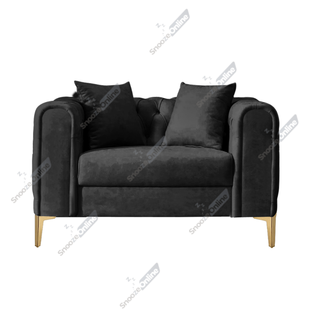 (Black Velvet, 1 Seater Aramchar) Plush Velvet Chesterfield Sofas & Couches Stylish 3+2 Seater Sofa Set, Armchair For Living Room