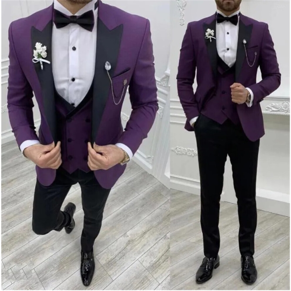 (purple, M) Costume Slim Fit Men Suits Black Pants Slim Fit Groom Tuxedo for Formal Wedding