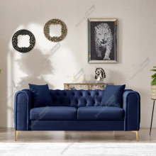 (Blue Velvet, 2 Seater Sofa) Plush Velvet Chesterfield Sofas & Couches Stylish 3+2 Seater Sofa Set, Armchair For Living Room