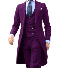 (purple, 5XL) 3dílný pánský oblek Dlouhý kabát Jednodílný Svatební smoking Formální Ženich Ples Párty Pánské obleky
