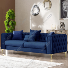 (Blue Velvet, 3 Seater Sofa) Plush Velvet Chesterfield Sofas & Couches Stylish 3+2 Seater Sofa Set, Armchair For Living Room