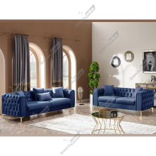 (Blue Velvet, 3+2 Seater Sofa) Plush Velvet Chesterfield Sofas & Couches Stylish 3+2 Seater Sofa Set, Armchair For Living Room