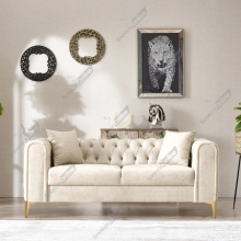 (Cream Velvet, 2 Seater Sofa) Plush Velvet Chesterfield Sofas & Couches Stylish 3+2 Seater Sofa Set, Armchair For Living Room
