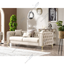 (Cream Velvet, 3 Seater Sofa) Plush Velvet Chesterfield Sofas & Couches Stylish 3+2 Seater Sofa Set, Armchair For Living Room