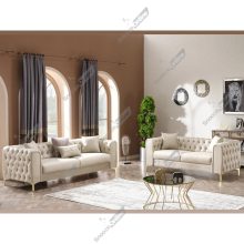 (Cream Velvet, 3+2 Seater Sofa) Plush Velvet Chesterfield Sofas & Couches Stylish 3+2 Seater Sofa Set, Armchair For Living Room