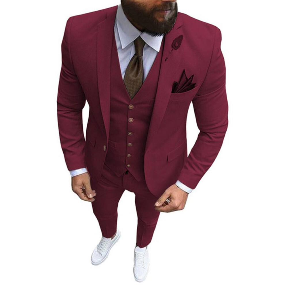 (wine red, XXL) Mens Suits Slim Fit 3 Piece Suit One Button Formal Wedding Groomsmen Prom Tuxedo Jacket Pants Vest Set-image-OPC-PGWZFHC-NEW