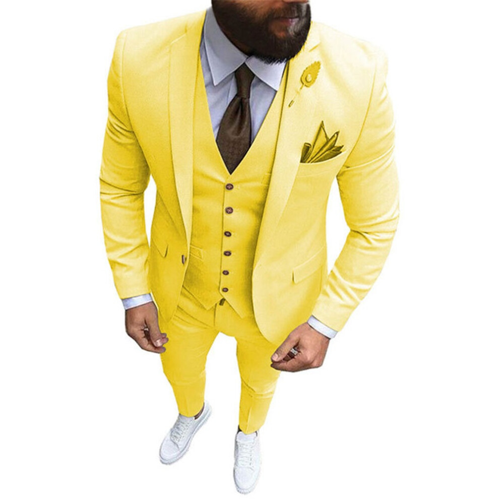 (yellow, 6XL) Mens Suits Slim Fit 3 Piece Suit One Button Formal Wedding Groomsmen Prom Tuxedo Jacket Pants Vest Set-image-OPC-PGWZFHJ-NEW