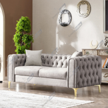 (Grey Velvet, 3 Seater Sofa) Plush Velvet Chesterfield Sofas & Couches Stylish 3+2 Seater Sofa Set, Armchair For Living Room