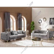 (Grey Velvet, 3+2 Seater Sofa) Plush Velvet Chesterfield Sofas & Couches Stylish 3+2 Seater Sofa Set, Armchair For Living Room