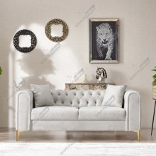 (Silver Velvet, 2 Seater Sofa) Plush Velvet Chesterfield Sofas & Couches Stylish 3+2 Seater Sofa Set, Armchair For Living Room