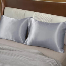 (Silk Pillowcases Pack Of 2, Grey) Anti Allergic Pillowcases Plain Dyed Luxury Stripe & Satin Silk Anti Hair Fall & Anti Wrinkle Pack Of 2, 4, & 6 Hotel Quality Pillowcases