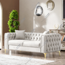(Silver Velvet, 3 Seater Sofa) Plush Velvet Chesterfield Sofas & Couches Stylish 3+2 Seater Sofa Set, Armchair For Living Room