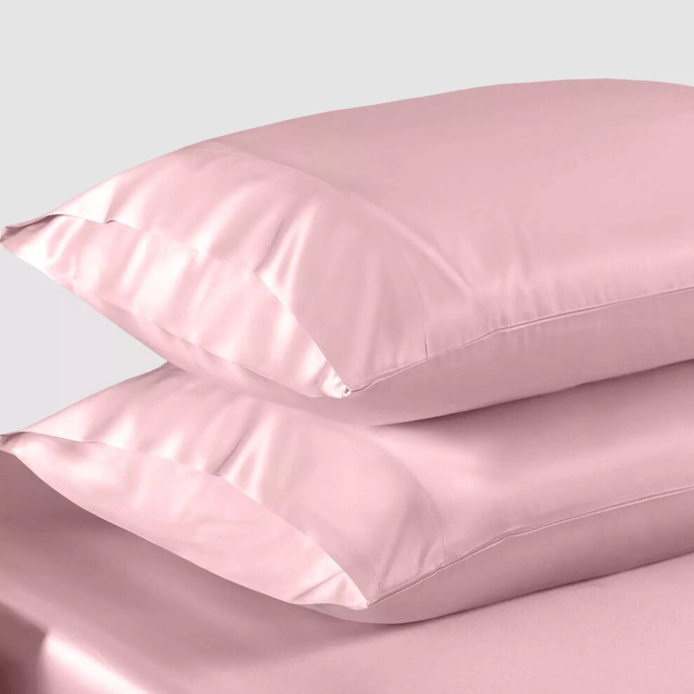 (Silk Pillowcases Pack Of 2, Pink) Anti Allergic Pillowcases Plain Dyed Luxury Stripe & Satin Silk Anti Hair Fall & Anti Wrinkle Pack Of 2, 4, & 6 Hotel Quality Pillowcases