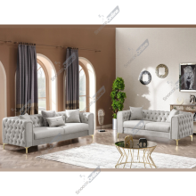(Silver Velvet, 3+2 Seater Sofa) Plush Velvet Chesterfield Sofas & Couches Stylish 3+2 Seater Sofa Set, Armchair For Living Room