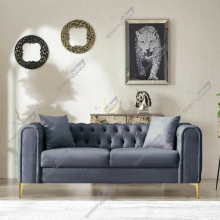 (Steel Velvet, 2 Seater Sofa) Plush Velvet Chesterfield Sofas & Couches Stylish 3+2 Seater Sofa Set, Armchair For Living Room