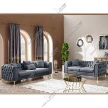 (Steel Velvet, 3+2 Seater Sofa) Plush Velvet Chesterfield Sofas & Couches Stylish 3+2 Seater Sofa Set, Armchair For Living Room