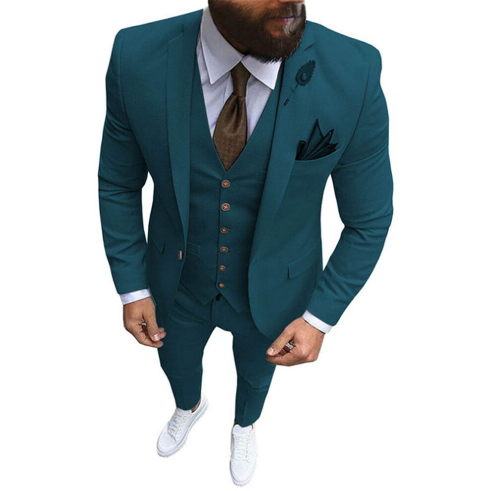 (blue green, S) Mens Suits Slim Fit 3 Piece Suit One Button Formal Wedding Groomsmen Prom Tuxedo Jacket Pants Vest Set-image-OPC-PGWZFPF-NEW
