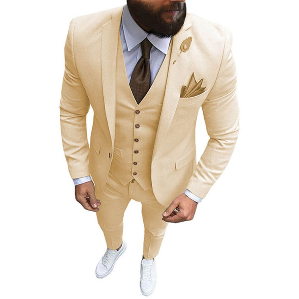 (champagne, XXS) Mens Suits Slim Fit 3 Piece Suit One Button Formal Wedding Groomsmen Prom Tuxedo Jacket Pants Vest Set-image-OPC-PGWZFQH-NEW