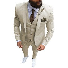 (khaki, XXL) Mens Suits Slim Fit 3 Piece Suit One Button Formal Wedding Groomsmen Prom Tuxedo Jacket Pants Vest Set