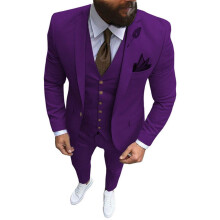(purple, M) Mens Suits Slim Fit 3 Piece Suit One Button Formal Wedding Groomsmen Prom Tuxedo Jacket Pants Vest Set