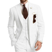 (white, XXXL) 3-Piece Solid Wedding Men's Suit Slim Fit Peak Lapel Formal Business Groom Tuxedos Two Buttons