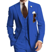 (royal blue, S) 3-Piece Solid Wedding Men's Suit Slim Fit Peak Lapel Formal Business Groom Tuxedos Two Buttons