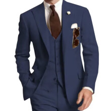 (navy blue, S) 3-Piece Solid Wedding Men's Suit Slim Fit Peak Lapel Formal Business Groom Tuxedos Two Buttons