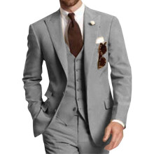 (gray, XXL) 3-Piece Solid Wedding Men's Suit Slim Fit Peak Lapel Formal Business Groom Tuxedos Two Buttons