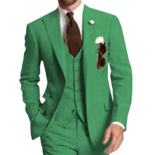 (green, XL) 3-Piece Solid Wedding Men's Suit Slim Fit Peak Lapel Formal Business Groom Tuxedos Two Buttons