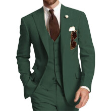 (dark green, 7XL) 3-Piece Solid Wedding Men's Suit Slim Fit Peak Lapel Formal Business Groom Tuxedos Two Buttons