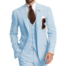 (light blue, XXXXL) 3-Piece Solid Wedding Men's Suit Slim Fit Peak Lapel Formal Business Groom Tuxedos Two Buttons
